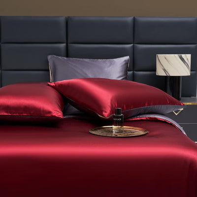 Luofanfei Weinrote Bettwäsche 220x240 cm Satin Glanzsatin Sommer Glänzend Bettwäsche Set Rot Uni Mus