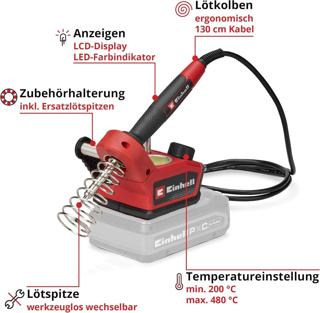 Einhell Akku-Lötkolben TE-SI 18/480 Li E - Solo Power X-Change (18 V, 200 °C - 480 °C, zum Weichlöte