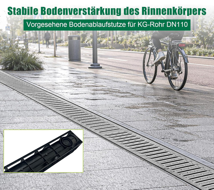 1m Set Entwässerungsrinne mit Abdeckrost aus Stahl Verzinkt - Aussenmass 1000 x 155 x 140 mm - Boden