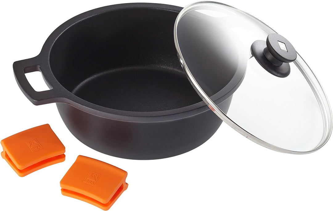 BRA Efficient hoher Kochtopf mit Glasdeckel und Silikongriffe, schwarz, 28 cm Ohne Zubehör 28 cm, Oh