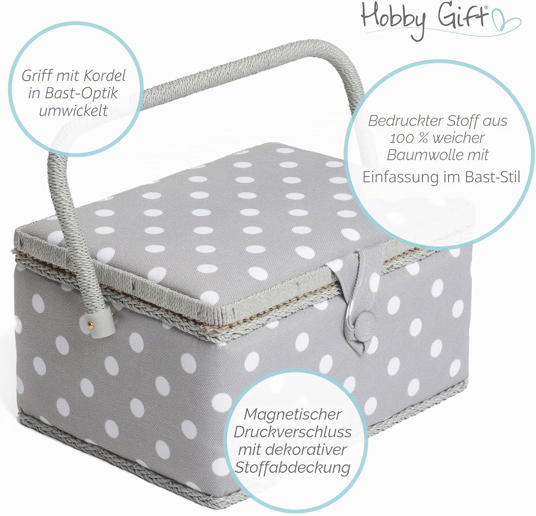Hobbygift Nähkästchen, Baumwollmischung, Grauer Punkt, Mittelgross Grauer Fleck, Grauer Fleck