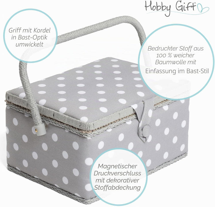 Hobbygift Nähkästchen, Baumwollmischung, Grauer Punkt, Mittelgross Grauer Fleck, Grauer Fleck
