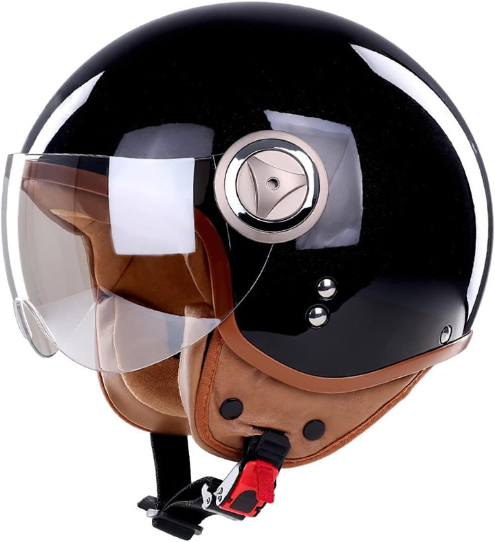 BOSERMEM Erwachsenen Harley Motorradhelm Scooter-Helm, Mode Halboffener Helm Mit Schutzbrille, Hat D