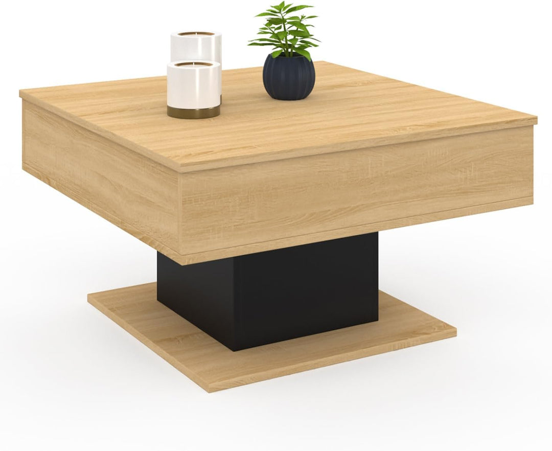 IDMarket - Couchtisch, aufklappbare Platte, Eden, quadratisch, Holz und Schwarz