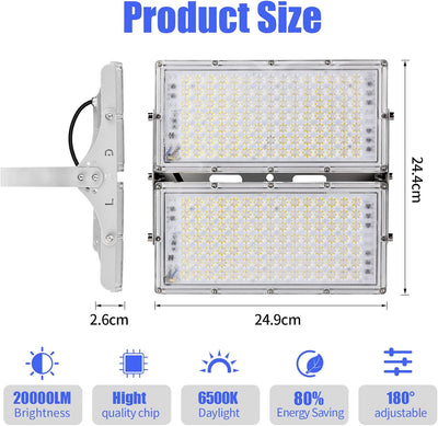 Bellanny LED Strahler 200W 20000LM Superhell LED Fluter, 6500K Kaltweiss LED Flutlicht - IP65 Wasser