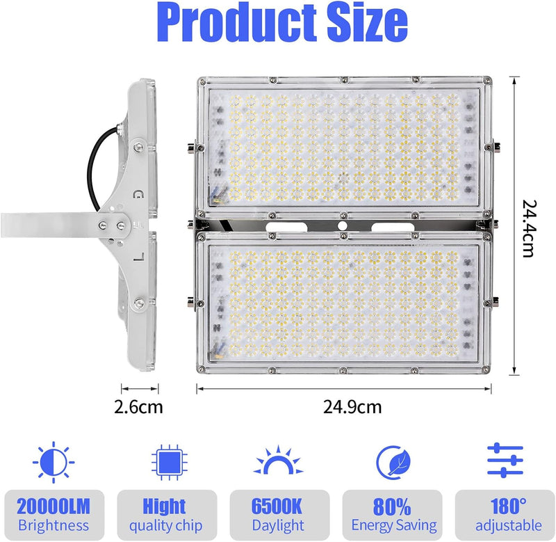 Bellanny LED Strahler 200W 20000LM Superhell LED Fluter, 6500K Kaltweiss LED Flutlicht - IP65 Wasser