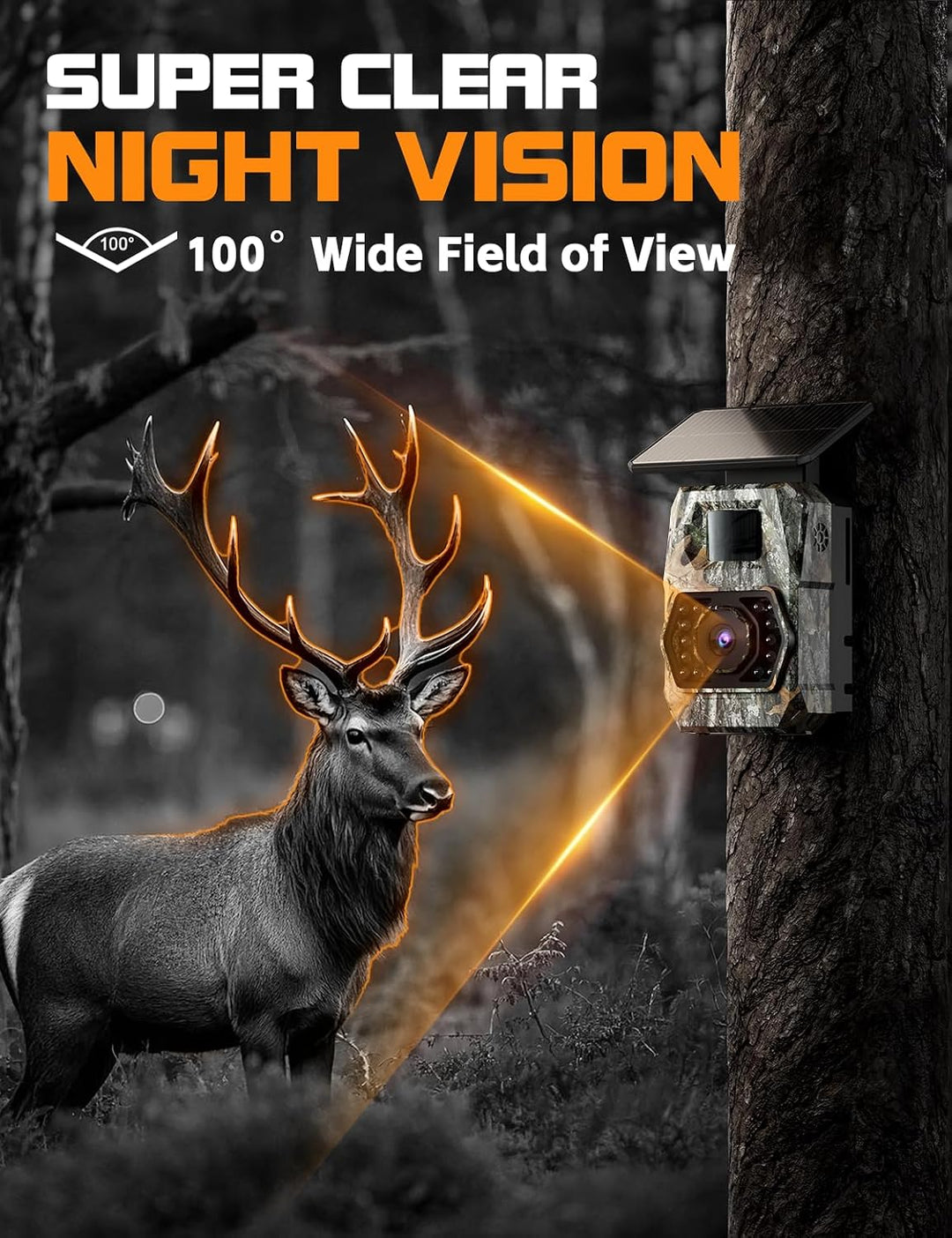 Wildkamera mit Handyübertragung App, 4K 60MP HD Solar WLAN Wildkamera, 5200mAH Akku, Wildtierkamera