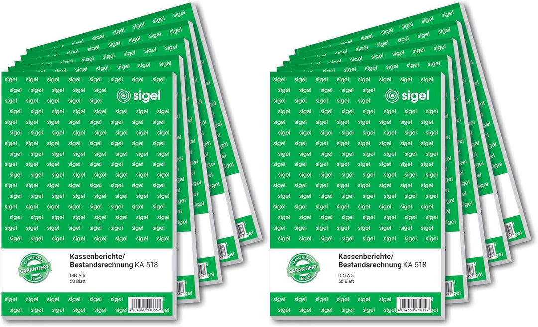 SIGEL KA518/10 Kassenbericht / Bestandsrechnung A5, 10 Stück á 50 Blatt 1fach, 10 Stück, 1fach, 10 S
