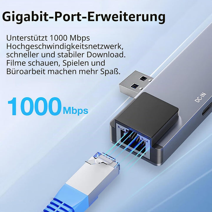 5-in-1 USB Hub with 65W Power Delivery, 3 USB3.0,1Gbps Ethernet, USB Ports for MacBook Air, iPad Pro