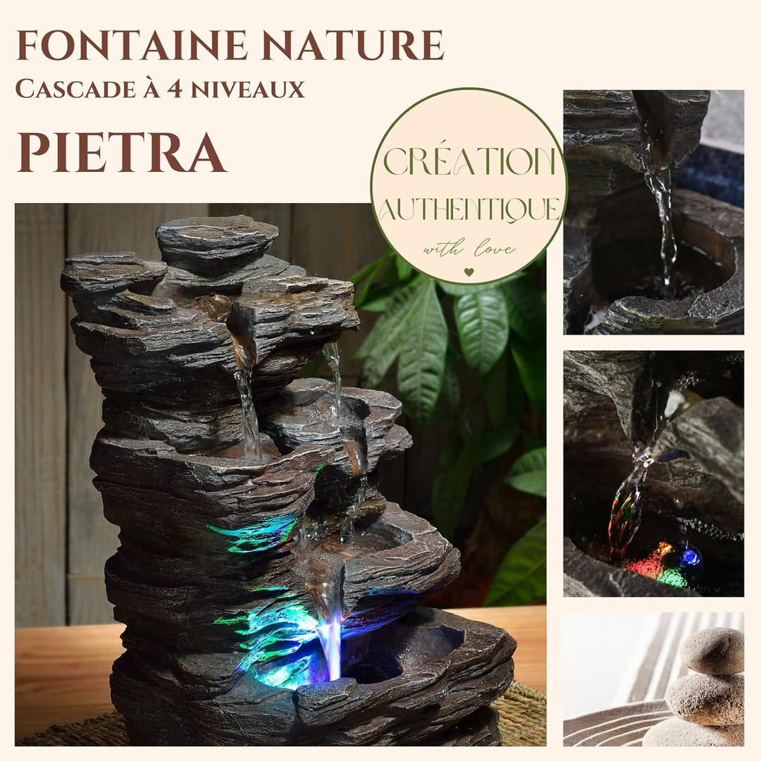 Zen'Light Innenbrunnen Naturkaskade Effekt Stein Buntes Licht, Geschenkidee, grosses bewegendes Inne