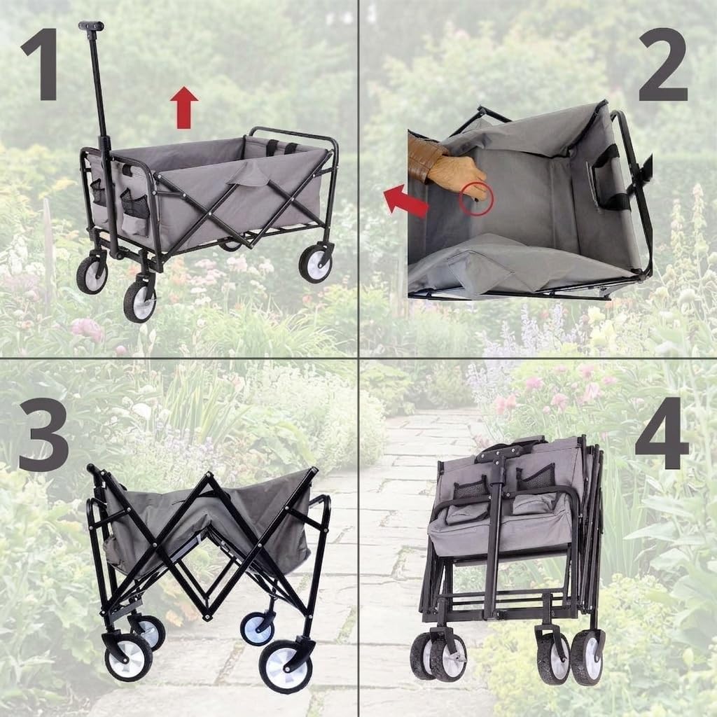 Gardenio Bollerwagen faltbar mit Bremsen, Handwagen 80 kg/60l, Bollerwagen klein & leicht mit Tasche