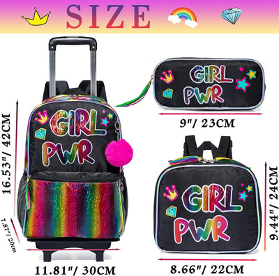 HTgroce Coole Mädchen Schwarz Trolley Rucksack 2 in 1 Kinderkoffer Rucksack with Lunchpaket Schreibw