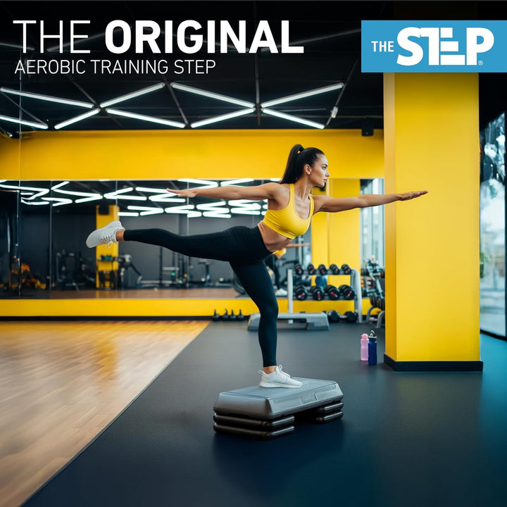 The Step Aerobic-Plattform, Renngrösse, Aerobic-Plattform, grau und original Schwarze Lifts 4 Abstan
