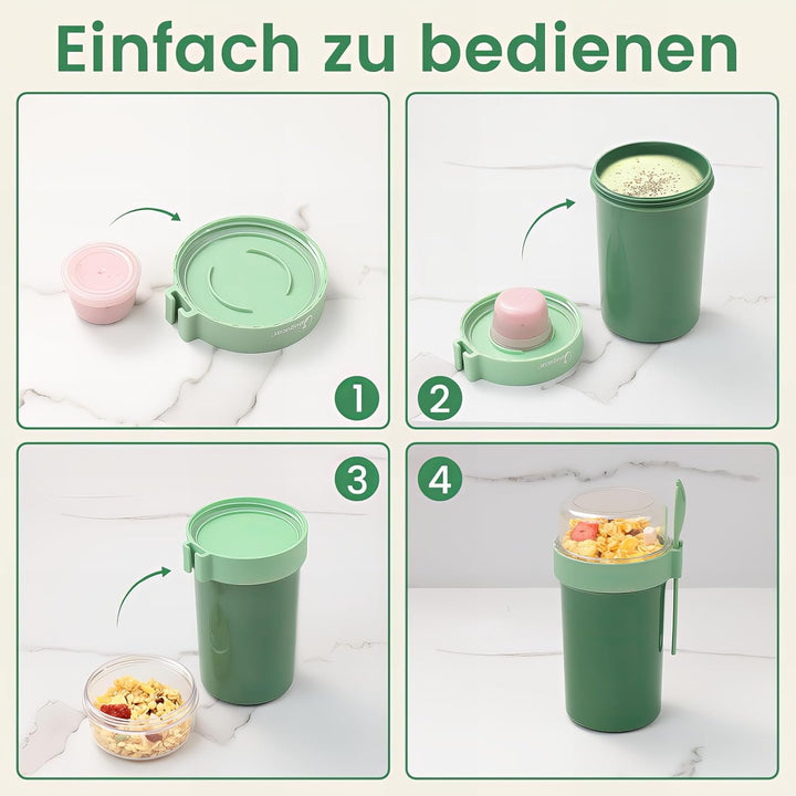 Bugucat Müslibecher to Go 2er Set,Praktischer Joghurtbecher to Go 760ml+230ml,Müsli to Go Becher mit