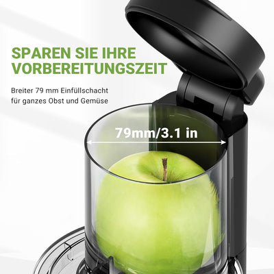 AMZCHEF Entsafter Testsieger 250W Edelstahl Slow Juicer - 79mm Öffnung für Gemüse/Ganzes Obst, Anti-