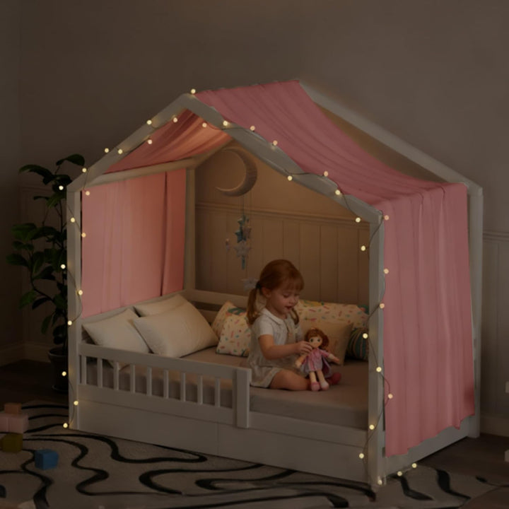 Hausbett Himmel mit Lichterkette 1 Stück Deko Baldachin Hausbett Vorhang,Betthimmel Stoffhimmel Haus