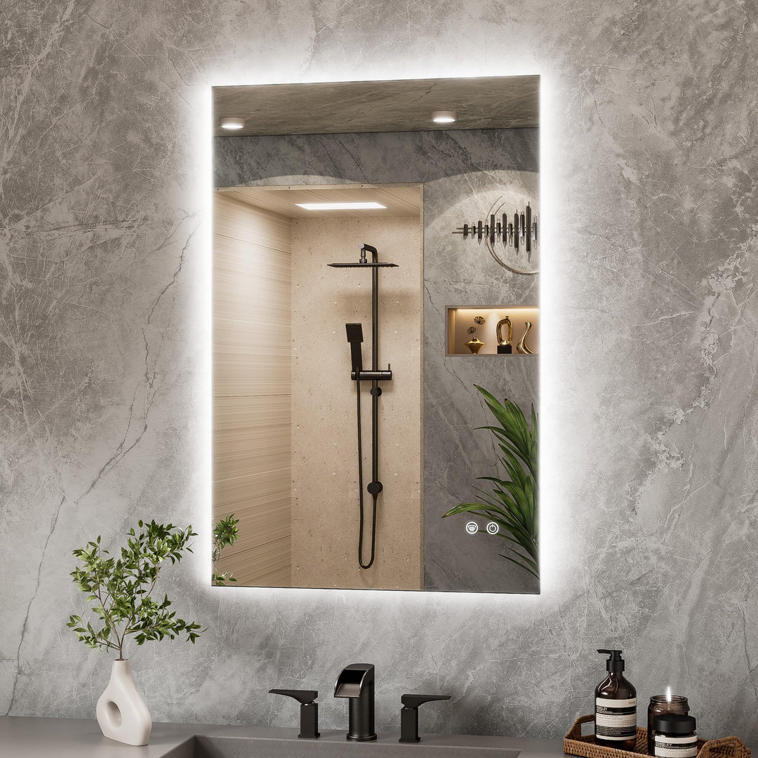 TETOTE Badspiegel mit Beleuchtung 60x90cm, Rechteckiger LED Badezimmerspiegel ohne Rahmen, Wandspieg