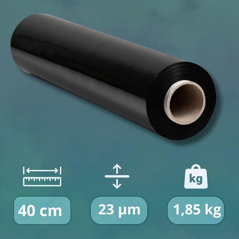 RAGO® Stretchfolie Schwarz Möbel folie 300m folie für möbel Hand Strechfolienrolle I Palettenfolie H