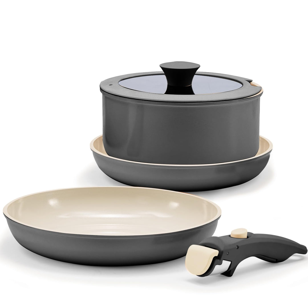 Keramik Töpfe & Pfannen 5-teilig, 20/26cm Ungiftiges Kochgeschirr Set, Antihaft beschichtete Pfanne