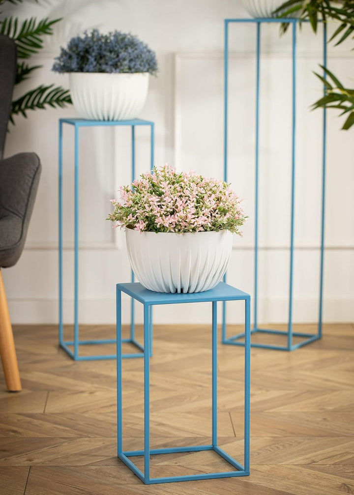 HowHomely Blumenständer Metall Blau 40 cm Hoch - Solider und Robuster Blumenhocker Metall - Pflanzen