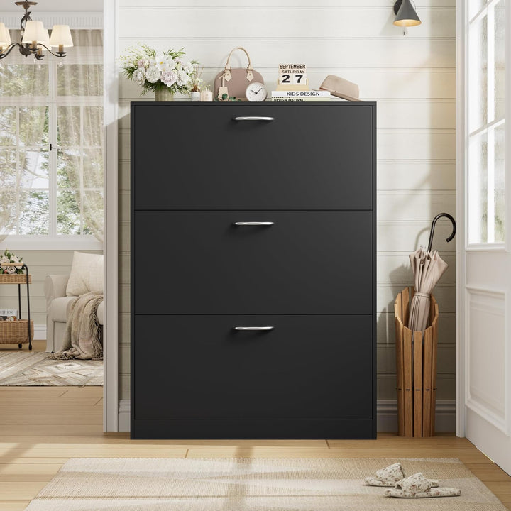 FirFurd Schuhschrank schwarz mit Schuhkipper für 12-24 Parre, Schuhregal platzsparend für Schuhaufbe