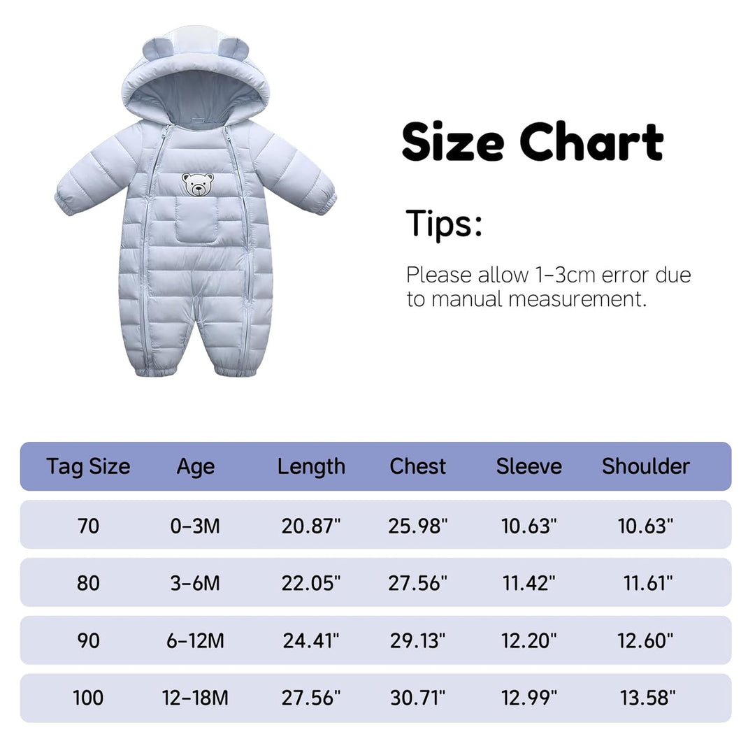 JiAmy Baby Schneeanzüge Winter Overall Strampler Mit Kapuze Outfits Bär Jungen Mädchen Spielanzug He
