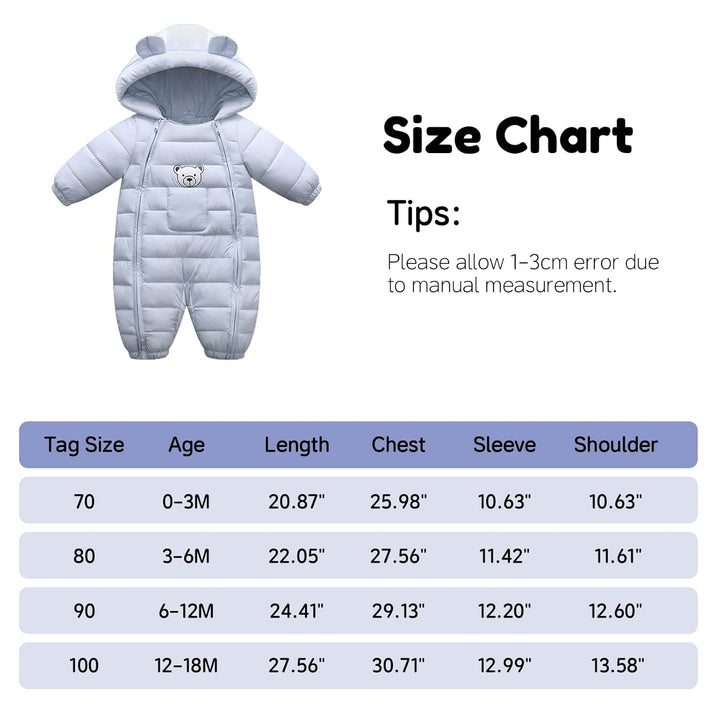 JiAmy Baby Schneeanzüge Winter Overall Strampler Mit Kapuze Outfits Bär Jungen Mädchen Spielanzug He