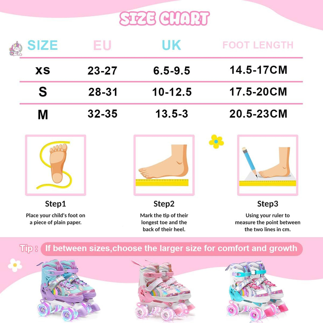 OLYSPM Rollschuhe Kinder Rollschuhe Verstellbar Rollschuhe Damen,LED Rollschuhe und 4 Grössen verste