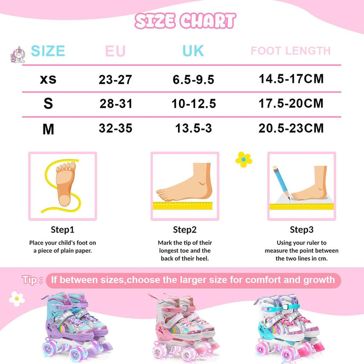 OLYSPM Rollschuhe Kinder Rollschuhe Verstellbar Rollschuhe Damen,LED Rollschuhe und 4 Grössen verste