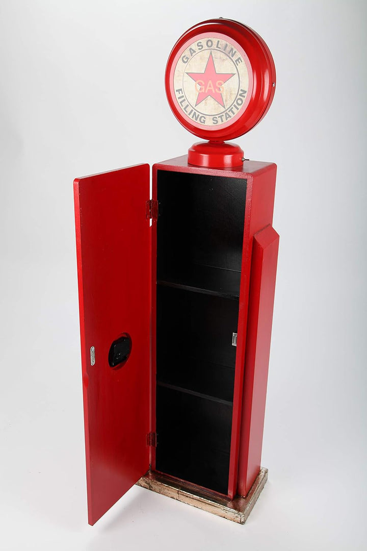 Design-Schrank Zapfsäule mit Uhr und Licht, Retro, rot, 110cm