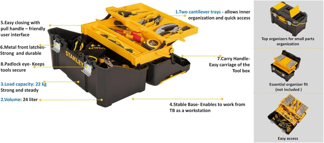 Caja de herramientas Cantilever Essential con cierres metálicos 19"/48 cm