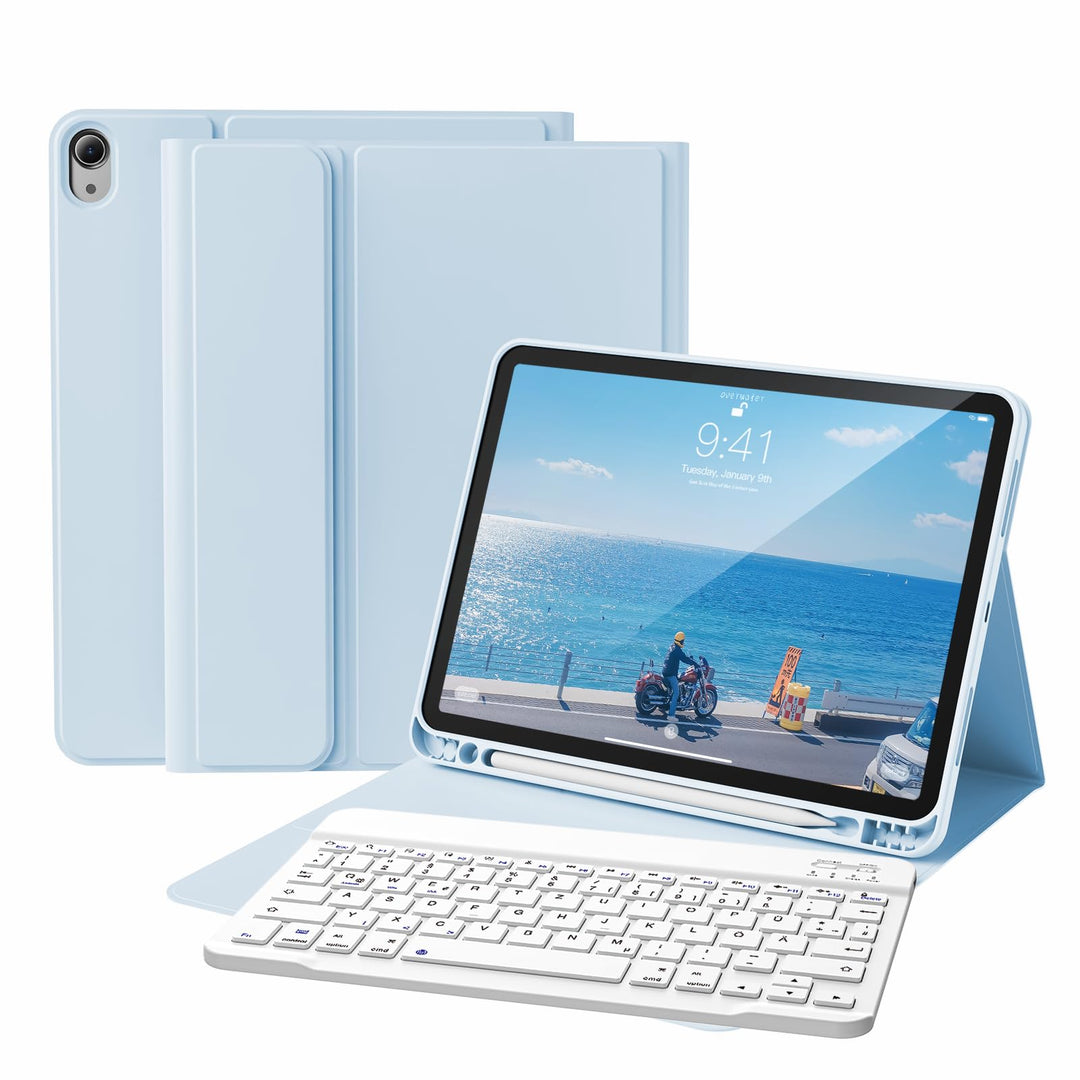Hülle mit Tastatur für iPad A16 11. Generation 2025, für iPad 10. Generation 2022 10,9 Zoll, Bluetoo