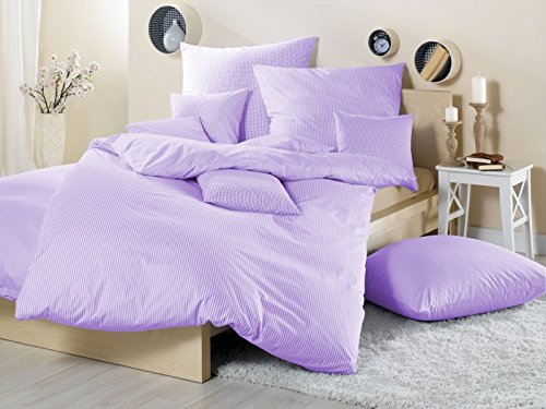 Basel Maco-Batist Bettwäsche Baumwolle (lila, 200 cm x 200 cm + 2X 80 cm x 80 cm Kissen) Minikaro 20