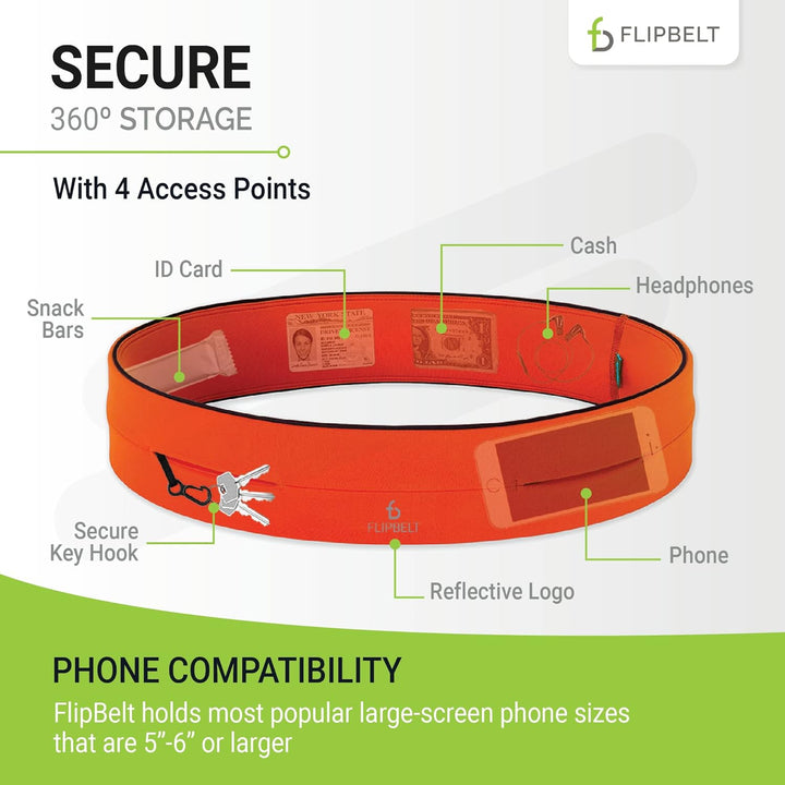 FlipBelt Classic - Gürtel mit Mehreren Taschen, Unisex XS Orange, XS Orange