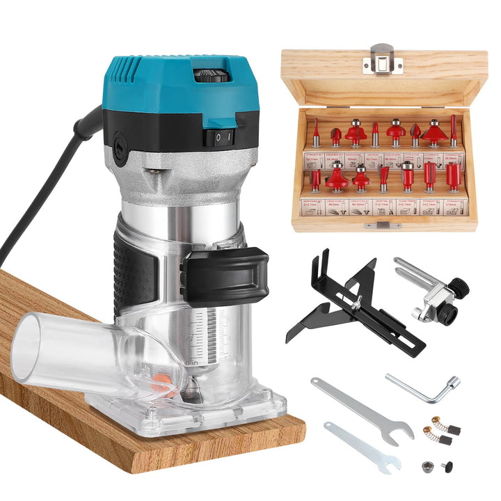 Akku Oberfräse für Makitta18V Akku für 6.35mm+8mm Spannzange,900W kantenfräseTrimmer Set mit 15 Stüc
