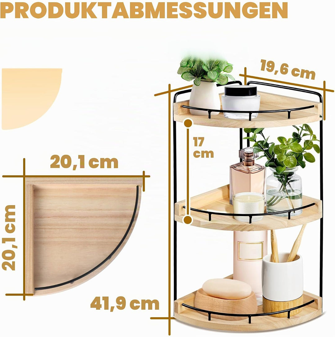 3 Ebenen Badezimmer Organizer, Eckregal Badezimmer Regal aus Holz mit Metallgestell, Arbeitsplatten-