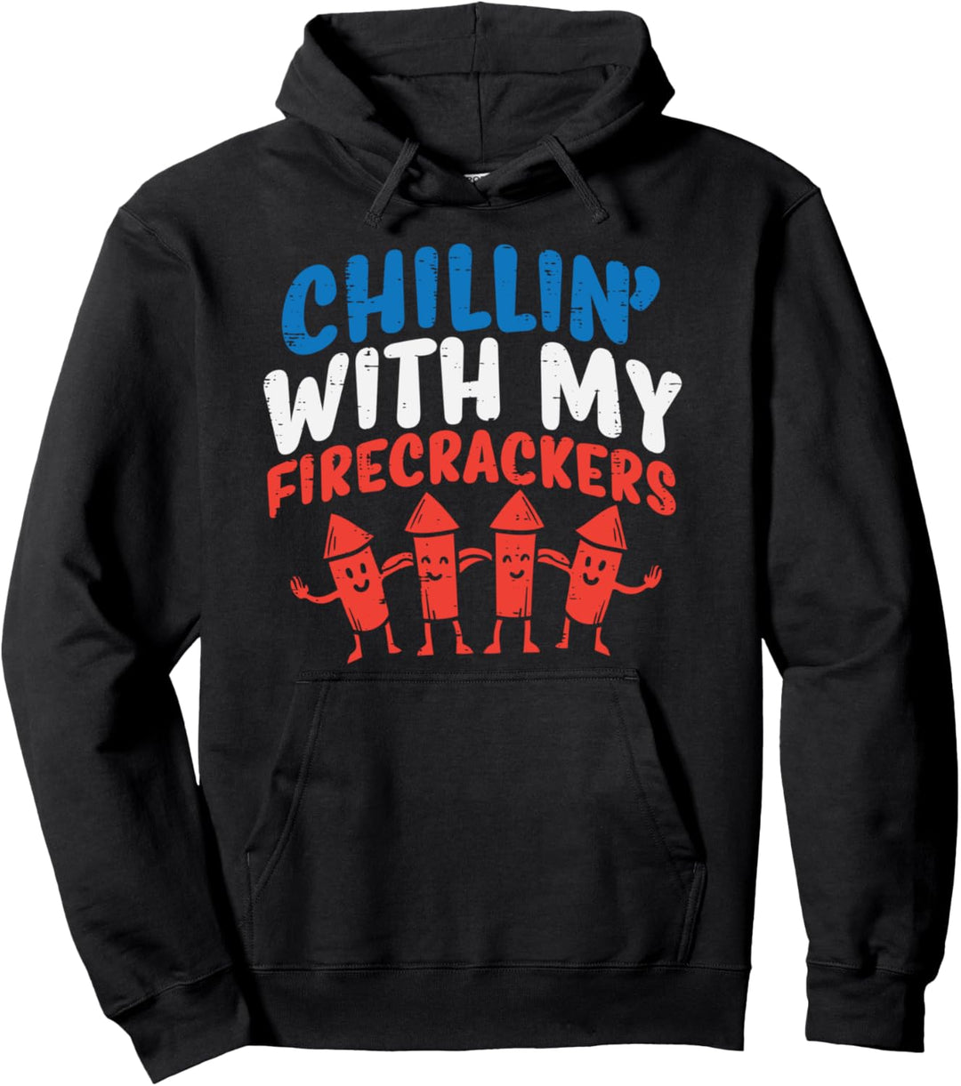 Chillin With My Firecrackers Cute Matching 4th Of July Kids Pullover Hoodie