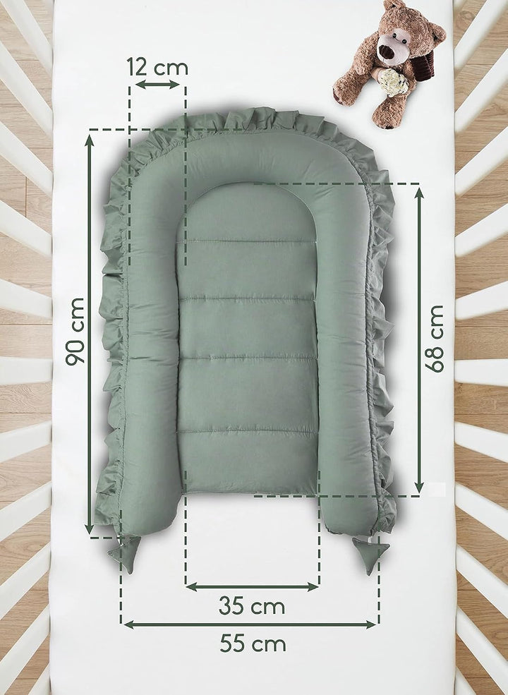 PIMKO Babynest mit rüschen Babynestchen für Baby Kuschelnest Babykokon für Säuglinge und Neugeborene