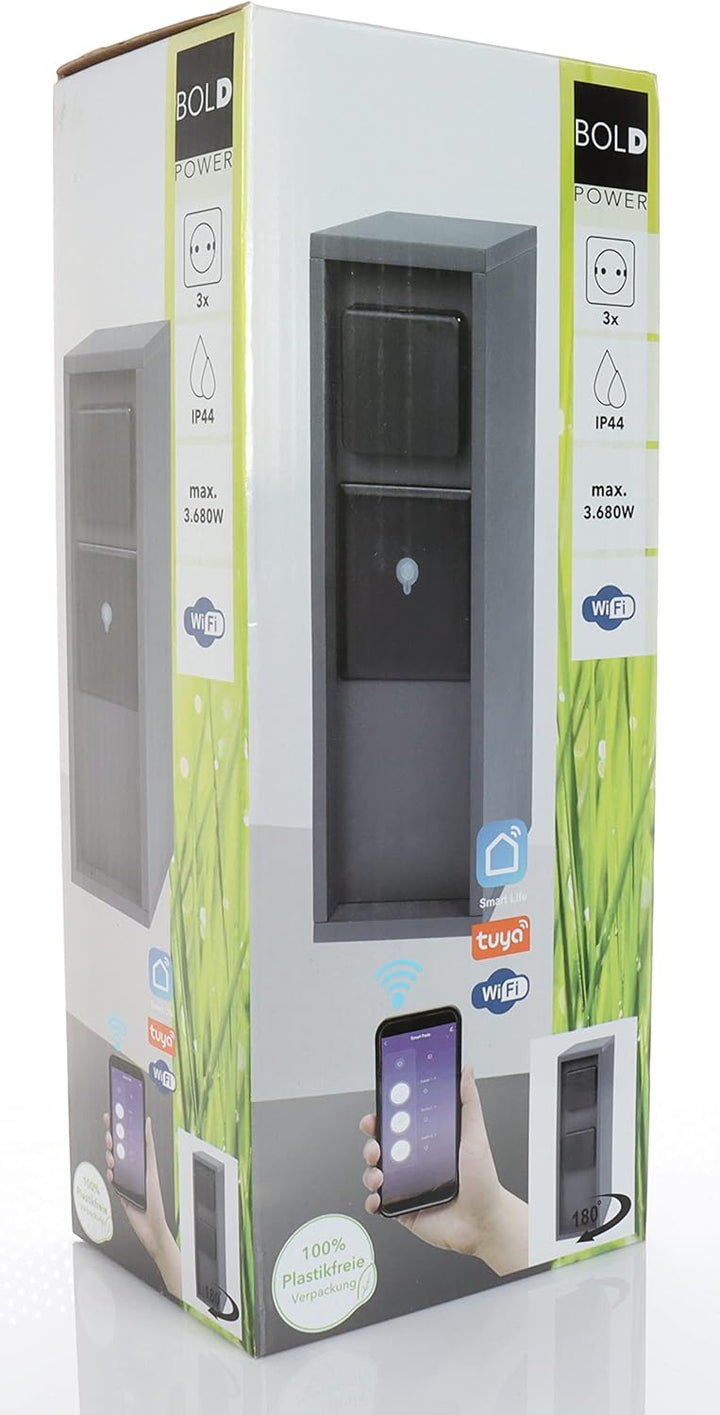 BOLD Pado smarte Aussen-Steckdose-Garten Steckdosen-Säule 3Fach Stecker Anthrazit (Smart Home (iOS &