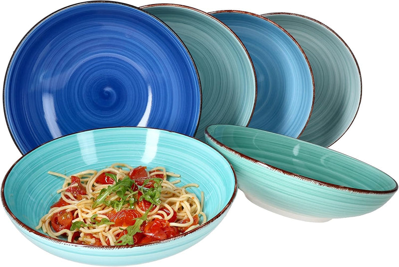 MamboCat Blue Spaghetti-Teller Set 6-teilig I Pasta-Teller tief Ø 23,5 cm I Salat-Schale 800 ml I St
