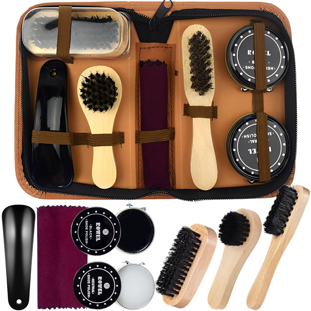 Schuhputzsets Schuhputz-Pflege-Set, Premium Qualität Soft Rosshaar Borsten Schuh Dauber, Holzapplika