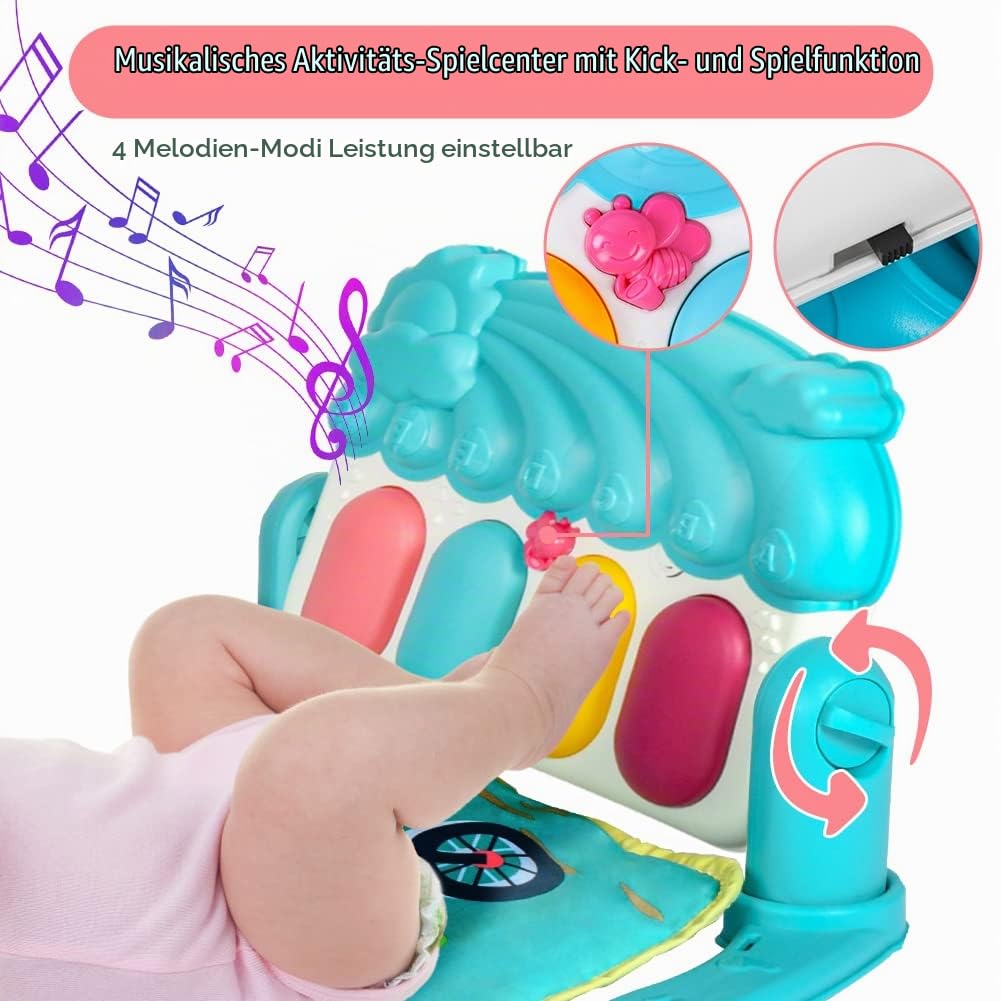 AOMIG Piano-Gym Spieldecke, Krabbeldecke mit Musik und Lichtern, Spielmatte mit Spielbogen abnehmbar