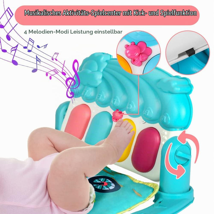 AOMIG Piano-Gym Spieldecke, Krabbeldecke mit Musik und Lichtern, Spielmatte mit Spielbogen abnehmbar
