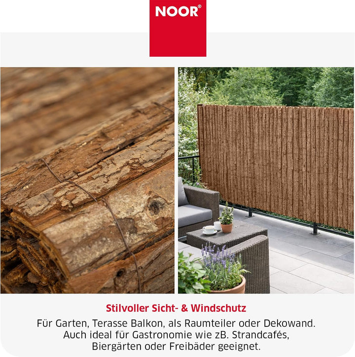 NOOR Rindenmatte Country Natur 2,00 x 3,00 m - Natürlicher Sichtschutz aus Baumrinde für Garten, Ter
