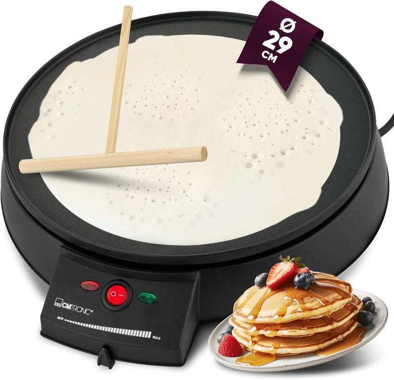 Clatronic CM 3372 Crepe-Maker, antihaft-beschichtete Platte: Ø 29 cm, Set inkl. Teigverteiler, Crepe