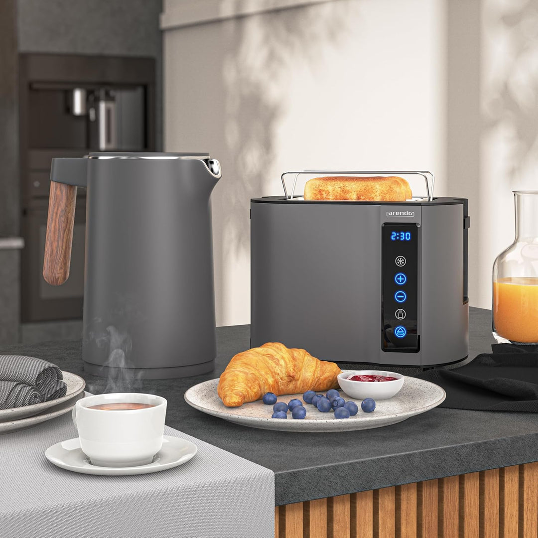 Arendo - Wasserkocher Toaster SET - Edelstahl - Wasserkocher mit Temrpatureinstellung - 45-100 Grad