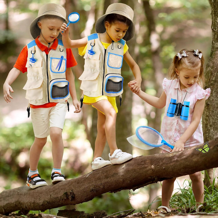 Forscherset für Kinder, Exploration Spielzeug mit Weste, Hut und Kindern Fernglas, Kindern Campingau