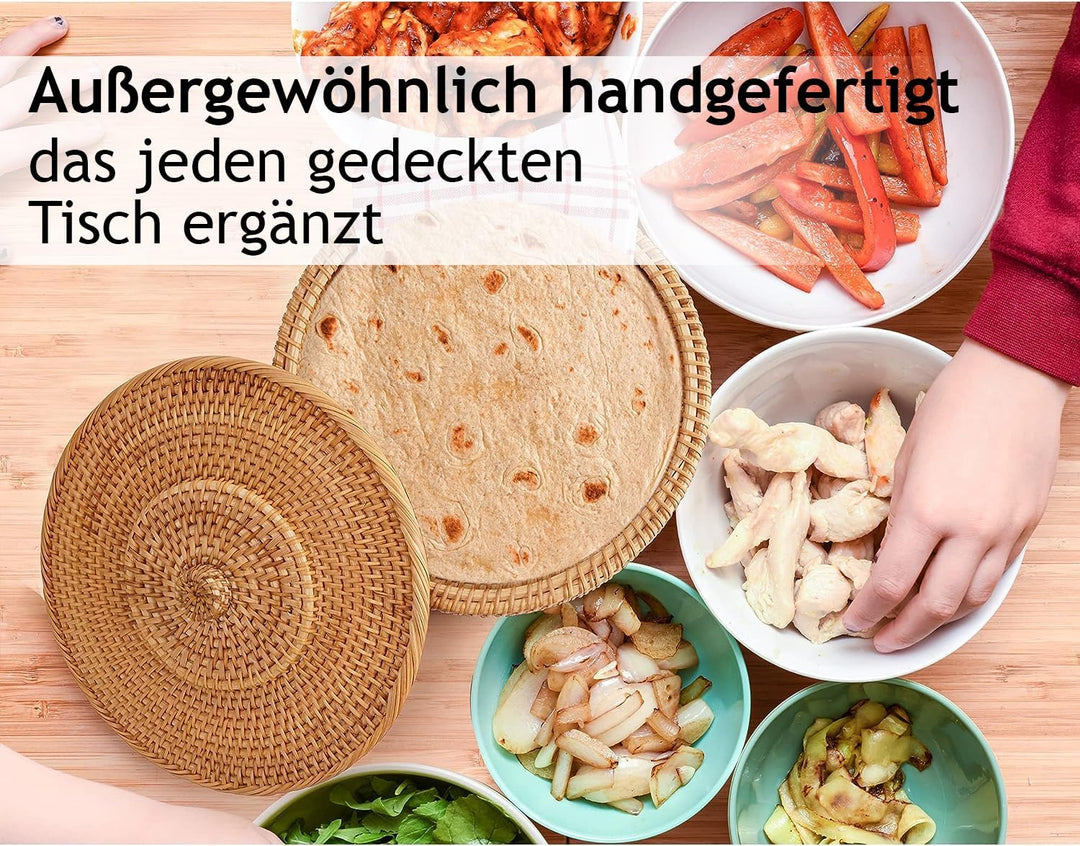 Tortillada - 26 cm Tortilla Wärmer/Tortilla Wärmer Korb Handgemacht aus Rattan inkl. Geschirrtuch au