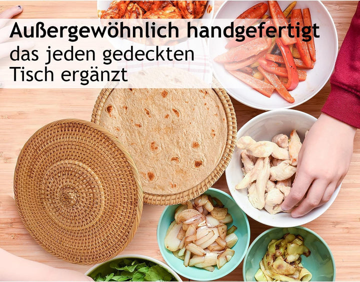 Tortillada - 26 cm Tortilla Wärmer/Tortilla Wärmer Korb Handgemacht aus Rattan inkl. Geschirrtuch au