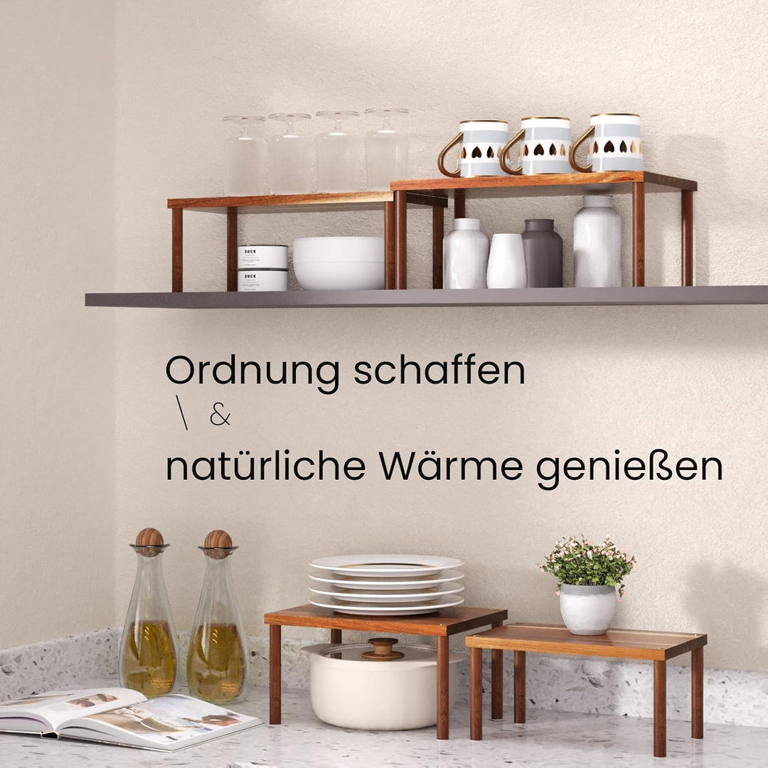 Fibogollo Gewürzregal Akazienholz 2er Set gross ausziehbar stapelbar Brown Grossformat, Brown Grossf